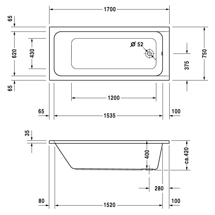 Duravit D-CODE ванна прямоугольная 170*75см
