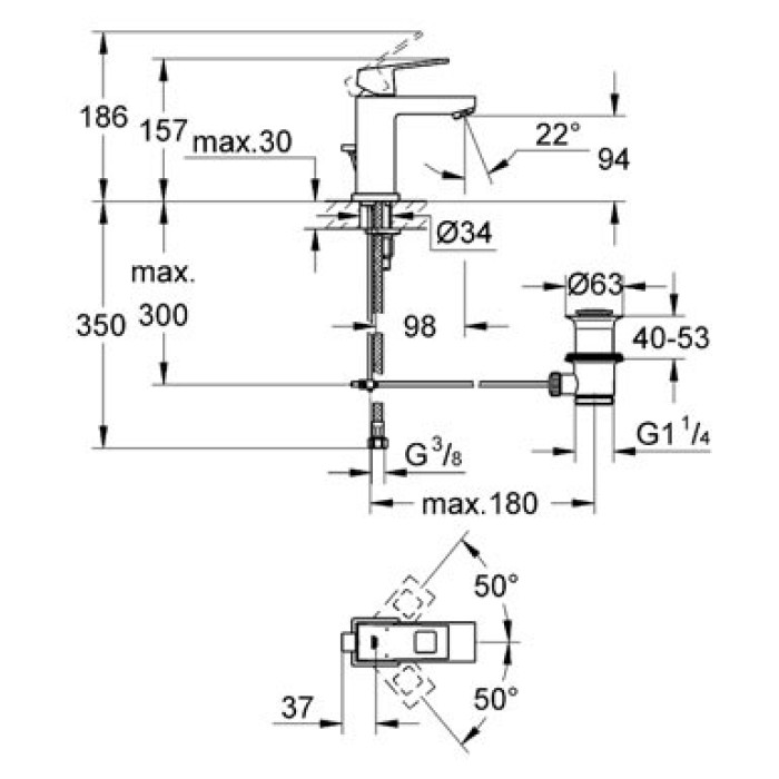 Смеситель для умывальника GROHE Eurocube 23127000 032818