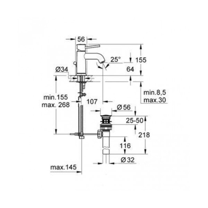 Смеситель для умывальника GROHE BauClassic  23161000