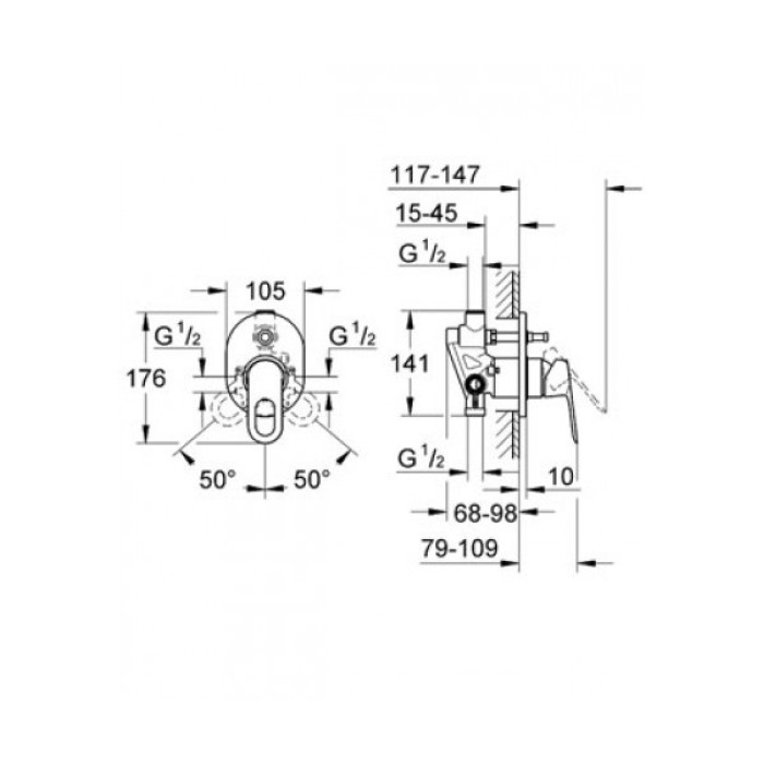 Смеситель скрытого монтажа для ванны GROHE BauClassic  29047000