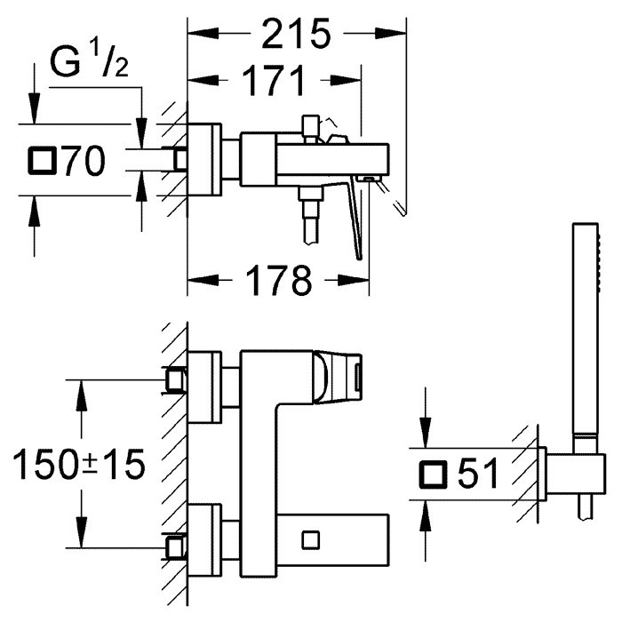Смеситель для ванны Grohe Eurocube 23141000