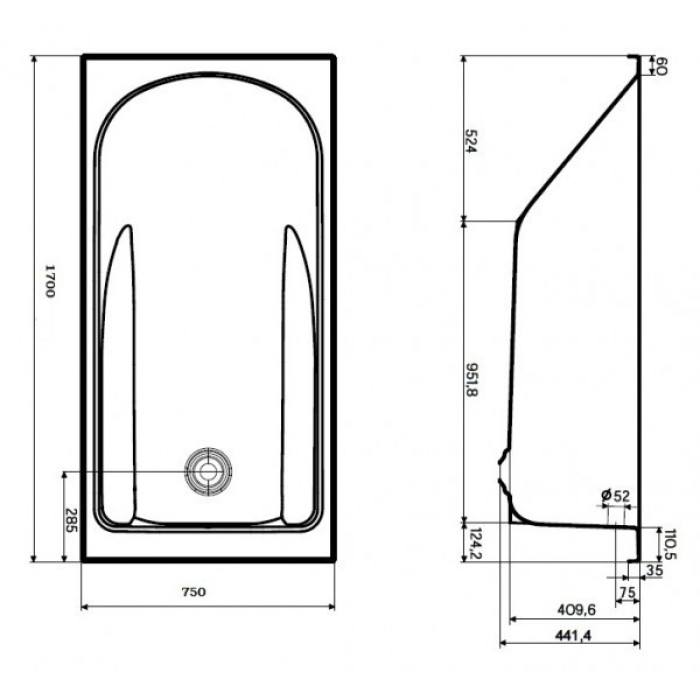Ванна акриловая KOLO COMFORT PLUS 170*75см.