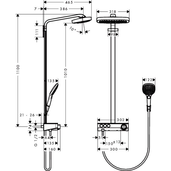 Raindance Select E Air 3jet 300 Showerpipe Душевая система с термостатом ShowerTablet