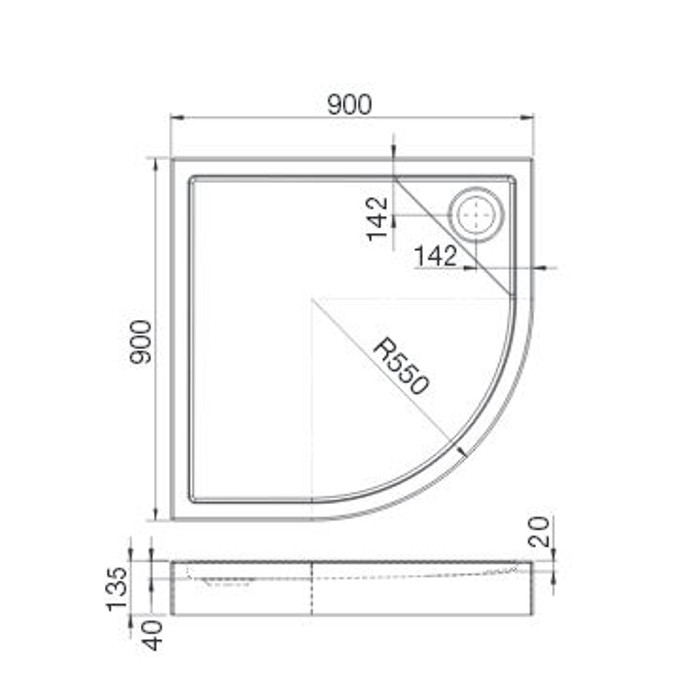 Поддон для душевой кабины ROCA MALAGA Rondo Compact 90*90см, полукруглый