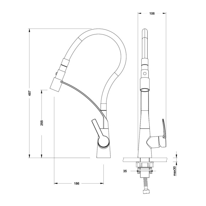 BOA смеситель для кухни, хром, 35мм