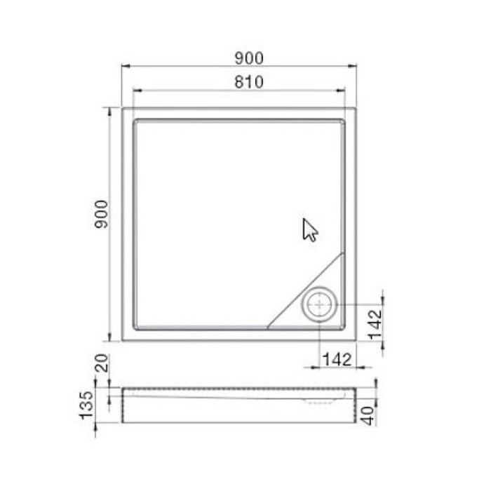 Поддон для душевой кабины  ROCA MALAGA Square Compact 90*90см, квадратный