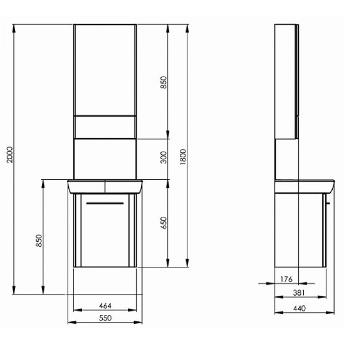 NOVA PRO комплект 55 cм: комплект с умывальником M39004, шкафчик с зеркалом 88429, панель для умывальника 88448