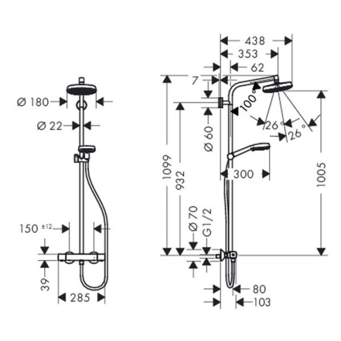 Crometta 160 Showerpipe Душова система з термостатом