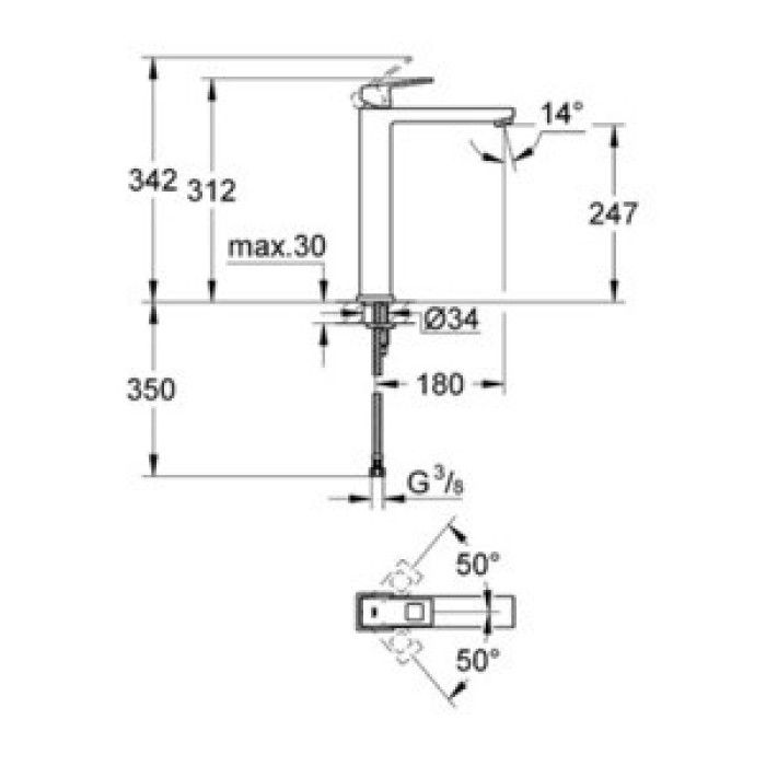 Змішувач для умивальника GROHE Eurocube 23406000 046892