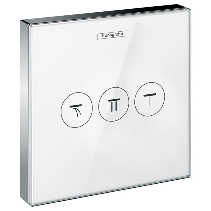 ShowerSelect Модуль с тремя запорными клапанами, стеклянный, белый/хром ShowerSelect Модуль с тремя запорными клапанами, стеклянный, белый/хром