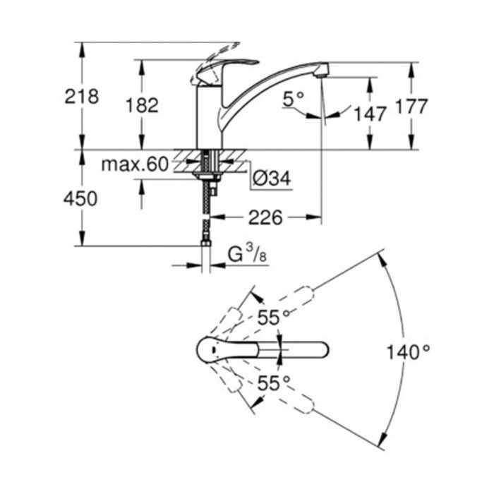 Смеситель для кухни GROHE Eurosmart New 33281003, однорычажный