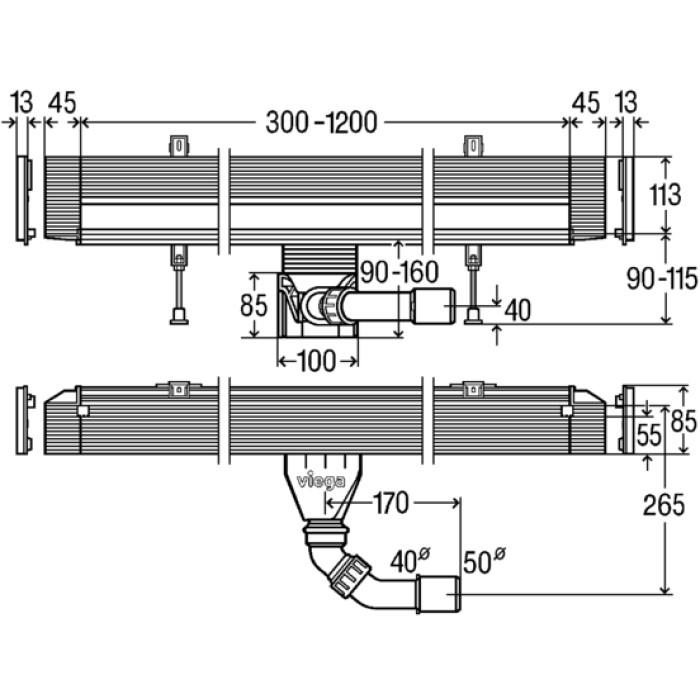 Душевой лоток Advantix Wall drain Vario высота 90мм, 300-1200мм, (736552)