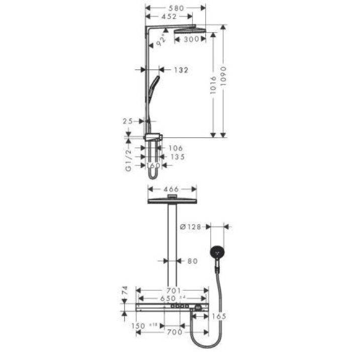 Rainmaker Select 460 3jet Showerpipe для душа, белый/хром