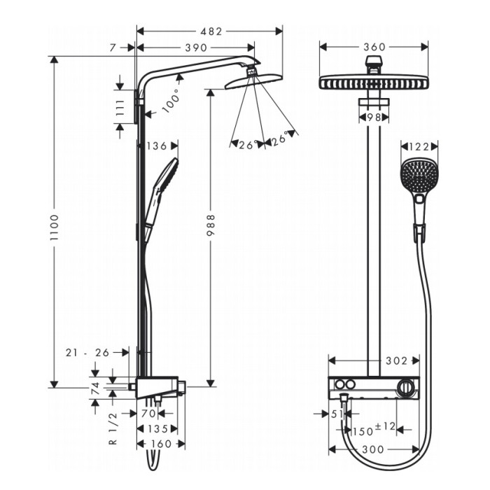 Raindance Select E 360 1jet ST Showerpipe Душова система, білий/хром Raindance Select E 360 1jet ST Showerpipe Душова система, білий/хром