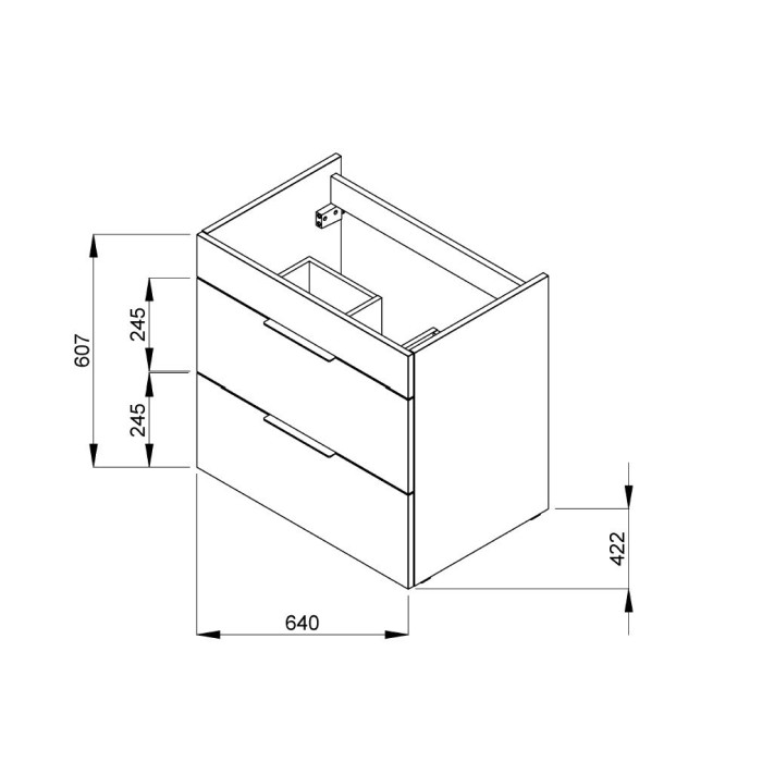 SUIT тумба 640*422*620мм, с раковиной с 1-м отв. под смес. посредине, подвесная, белый глянец