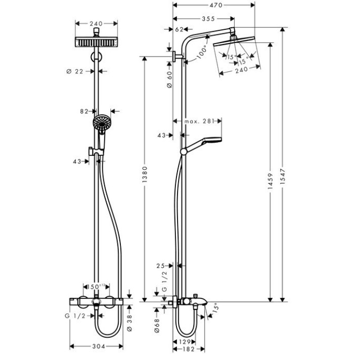 Crometta E 240 1jet Showerpipe Душова система для ванни