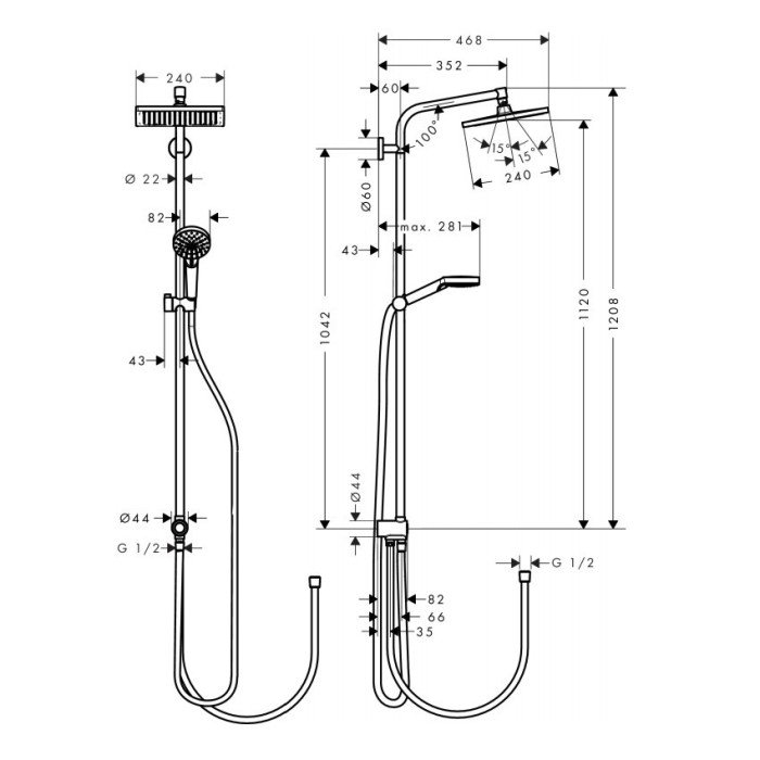 Crometta E 240 1jet Showerpipe Reno Душевая система EcoSmart 9 л / мин, хром