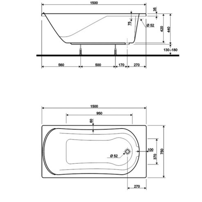 Ванна акрилова KOLO COMFORT 150*75 см