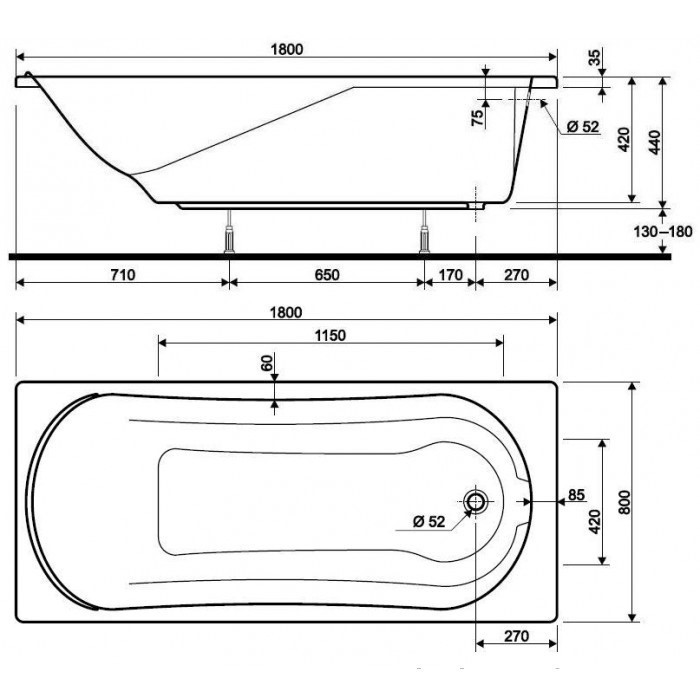 Ванна акриловая KOLO COMFORT 180*80 см 056043
