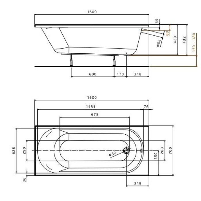 Ванна акриловая KOLO OPAL PLUS  160х70 см