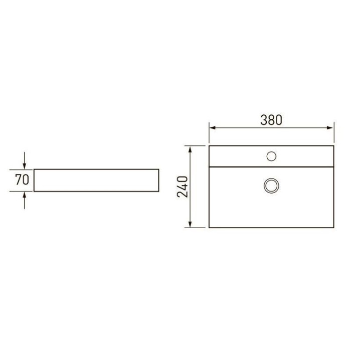 VOLLE умивальник 380x240x70mm прямокутний з отвором під змішувач