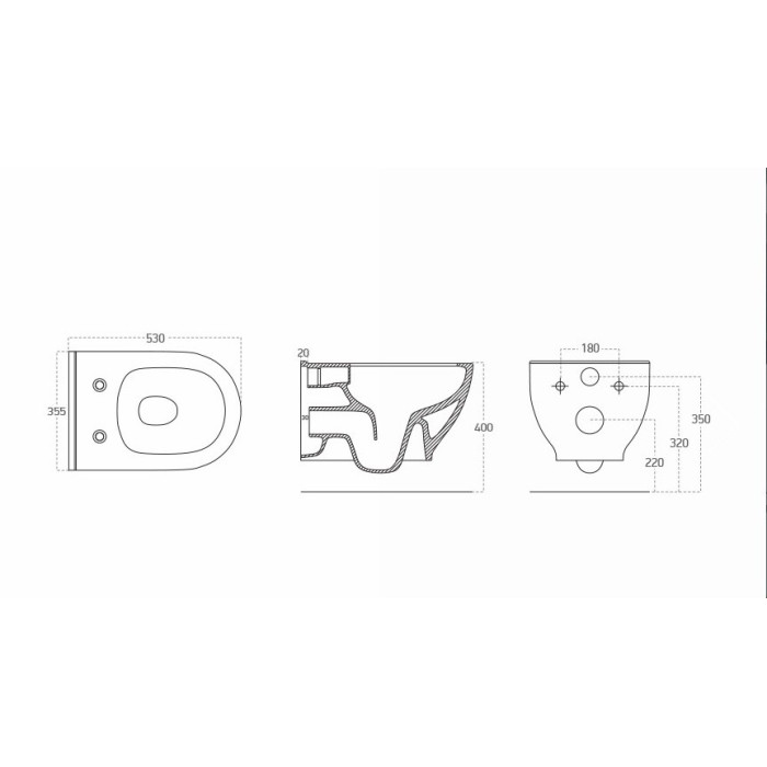 ALTEA Rimless унитаз 53*35,5*40см подвесной в комплекте с сидением Slim slow-closing
