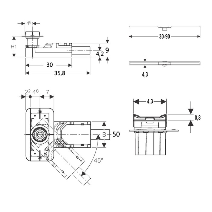 Комплект Geberit CleanLine, высота стяжки 90-200мм