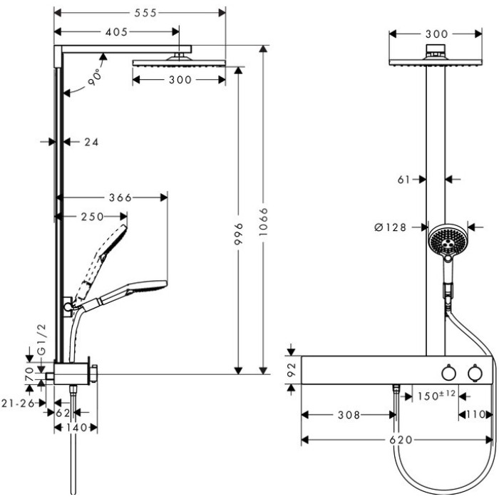 Raindance E 300 1jet Showerpipe 600 ST Душевая система