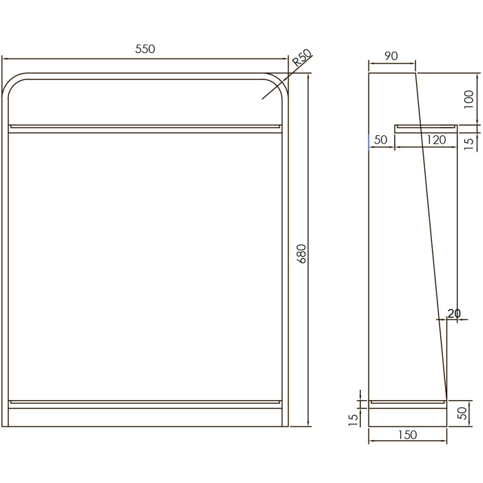 Підлогова полиця-рушникотримач, кам'яна Solid surface 550*150*680mm