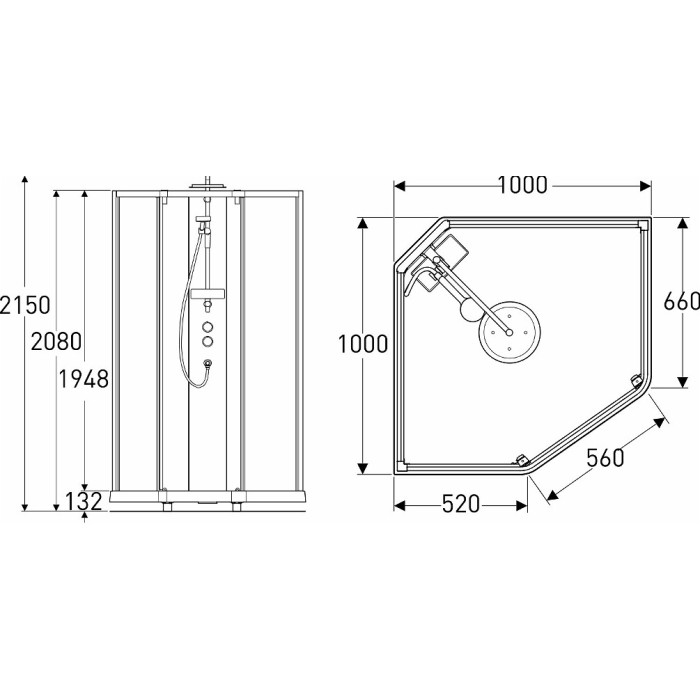 Задние стенки душевой пятиугольной кабины  IDO SHOWERAMA 10-5 Comfort 100*100см.