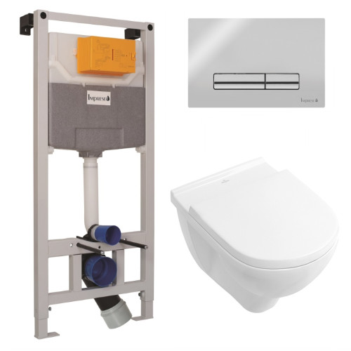 Комплект: O.NOVO DirectFlush унітаз підвісний 5660HR01 з сид. soft-close, IMPRESE Комплект інсталяції 3в1 (клавіша PANI хром)