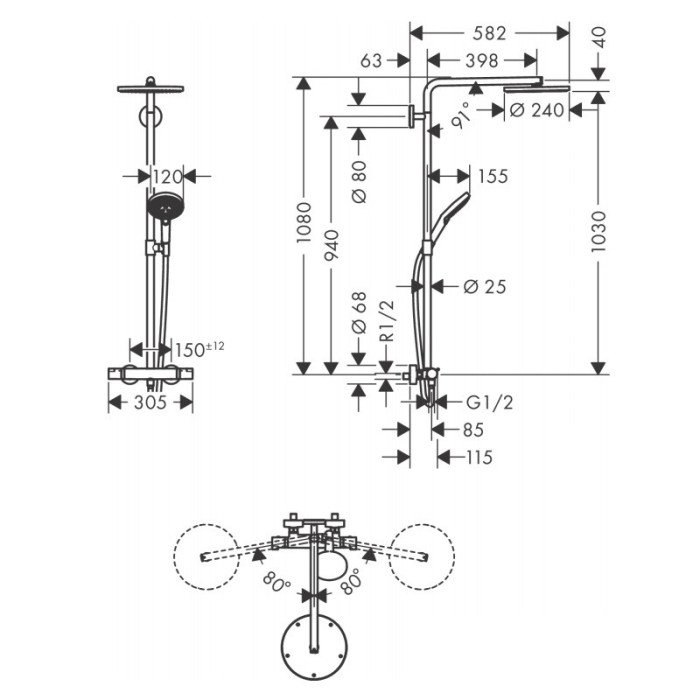 Raindance Select S Showerpipe Душова система 240 1jet P, Powder Rain, з термостатом, хром Raindance Select S Showerpipe Душова система 240 1jet P, Powder Rain, з термостатом, хром