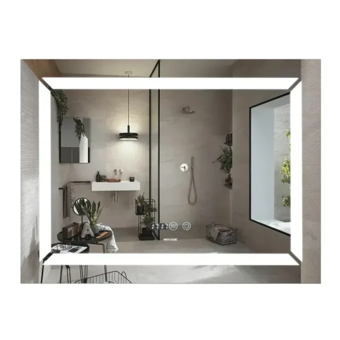 Дзеркало з LED-підсвічуванням MIXXUS Light MR01-700x500 годинник, антизапотівання