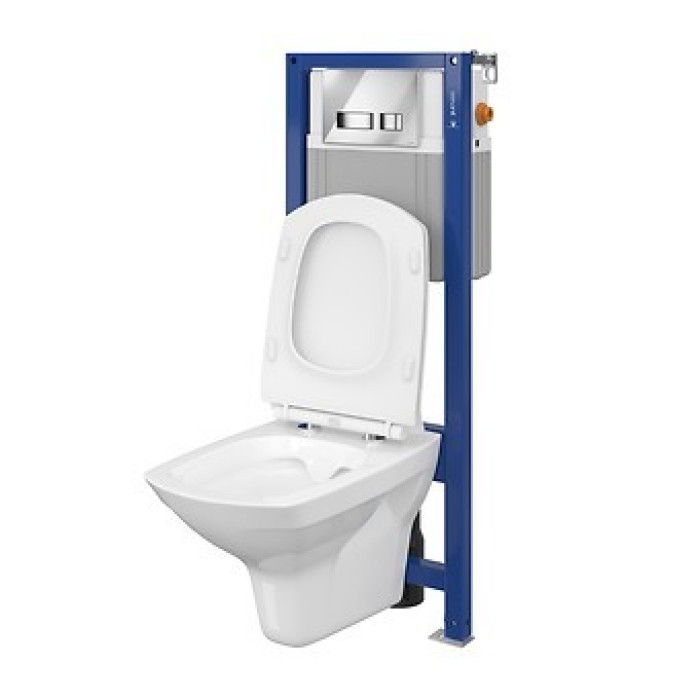 Инсталляция CERSANIT AQUA 22 с подвесным унитазом CARINA CleanOn и дюропластовым сиденьем Slim, микролифт и кнопкой MOVI хром B208