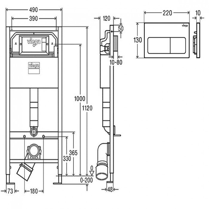 Инсталляция для унитаза 3в1 с клавишей VIEGA Prevista Dry 771973+678630+773717