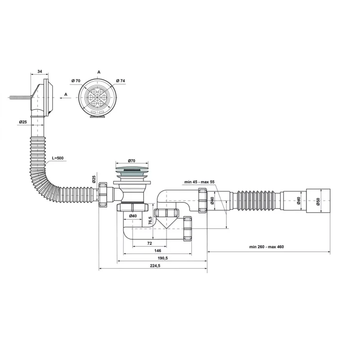 Сифон для ванни Kronoplast В-0550 К 40/50 Сlick-Сlack з переливом (SR27200133)