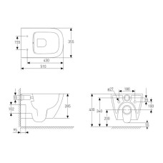 Унітаз підвісний сидіння тверде Slim slow-closing 51*35,5*33 см VOLLE SOLO Rimless 13-55-111Black колір чорний