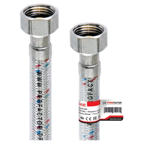 Шланг в нержавіючому обплетені PROFACTOR 0,8м 1/2" ВВ (в силіконі)