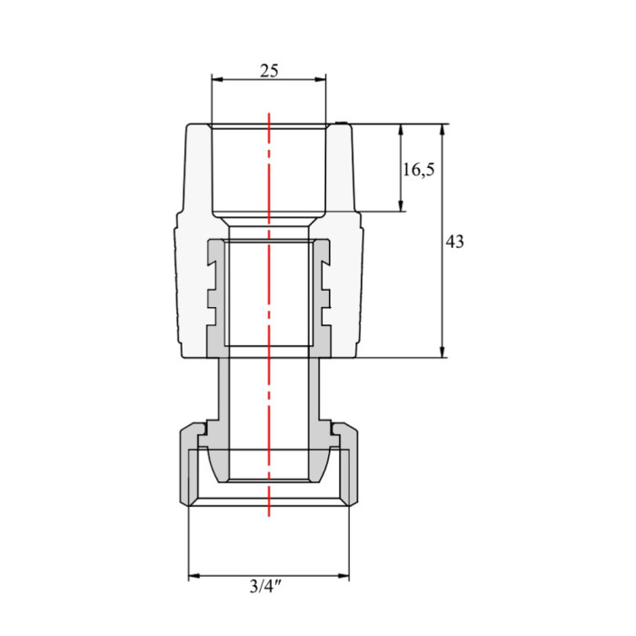 Муфта под Евроконус из полипропилена с накидной гайкой Blue Ocean 25х3/4" ВР с латунным штоком