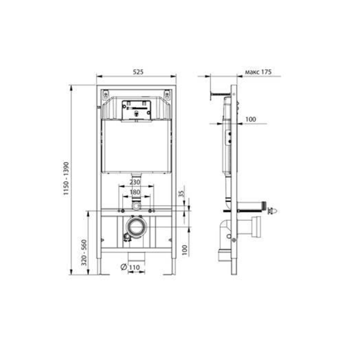 Комплект інсталяції KOLLER POOL Dune 1200SL+унітаз Trend Tornado3 slim soft-clous, кнопка Neon хром глянцева