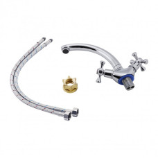 Змішувач кухня 2-х ручковий LIDZ (гайка, товстий гусак)