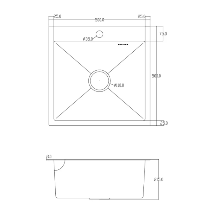 ID 5050-G Мойка для кухни 500x500x215мм, (3.0/0.8мм), сифон, дозатор, кошик, PVD Grey {1/1}