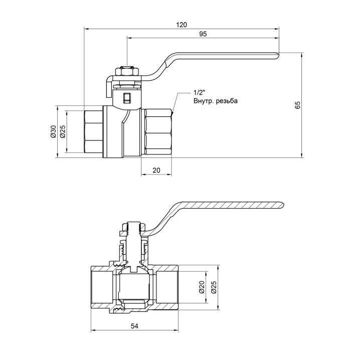 Кран шаровой SD Forte 1/2" ВР для воды (ручка) SF600W15