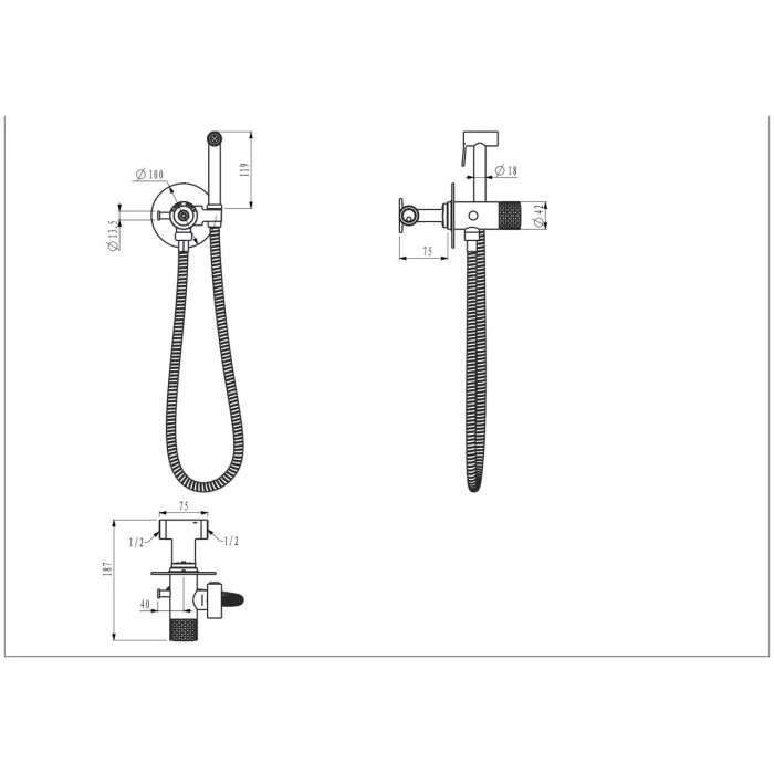 Гігієнічний душ GAPPO G7288-6 з гачком, чорний