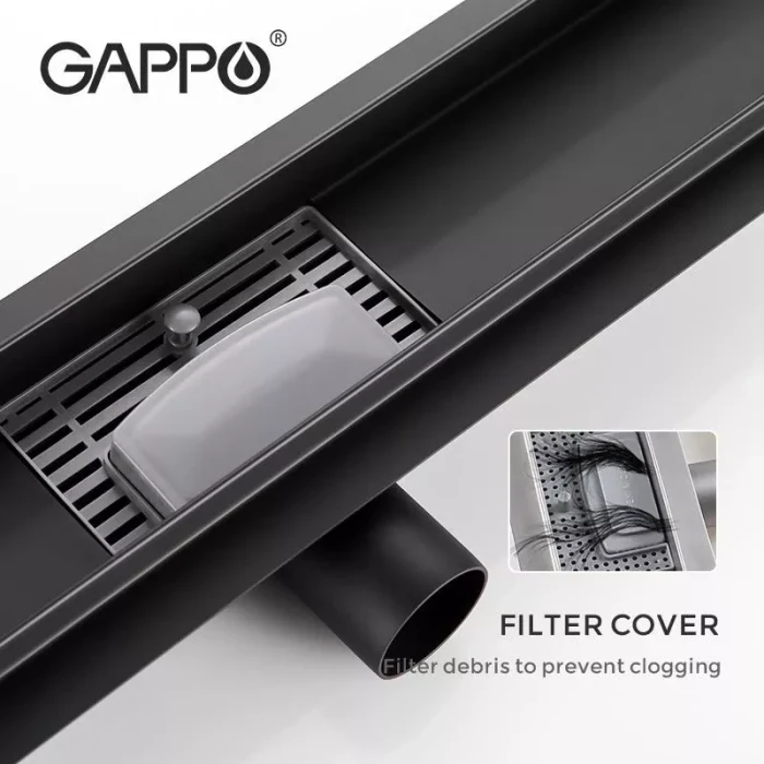 Трап для душу GAPPO G87007-36, 70х700 мм, нержавіюча сталь, чорний