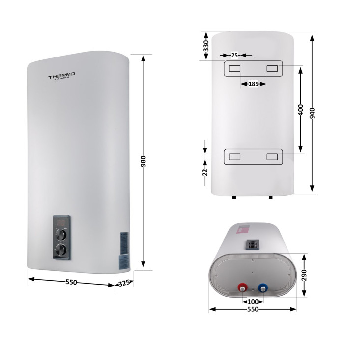 Бойлер электрический Thermo Alliance 80 л плоский вертикальный, мокрый ТЭН 2 кВт (0,8+1,2) DT80V20G(PD)/2