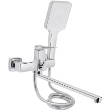Смеситель для ванны с длинным гусаком Q-TAP Nando d-35, лейка, шланг, держатель хром