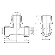 Тройник обжимной разборной 16х1/2"х16, наружная резьба SD Forte SD00022056