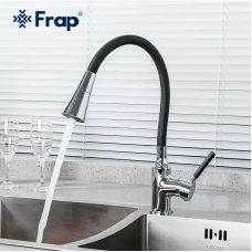 Змішувач для кухні Frap F4044 з гнучким виливом, 2 режими, чорний/хром
