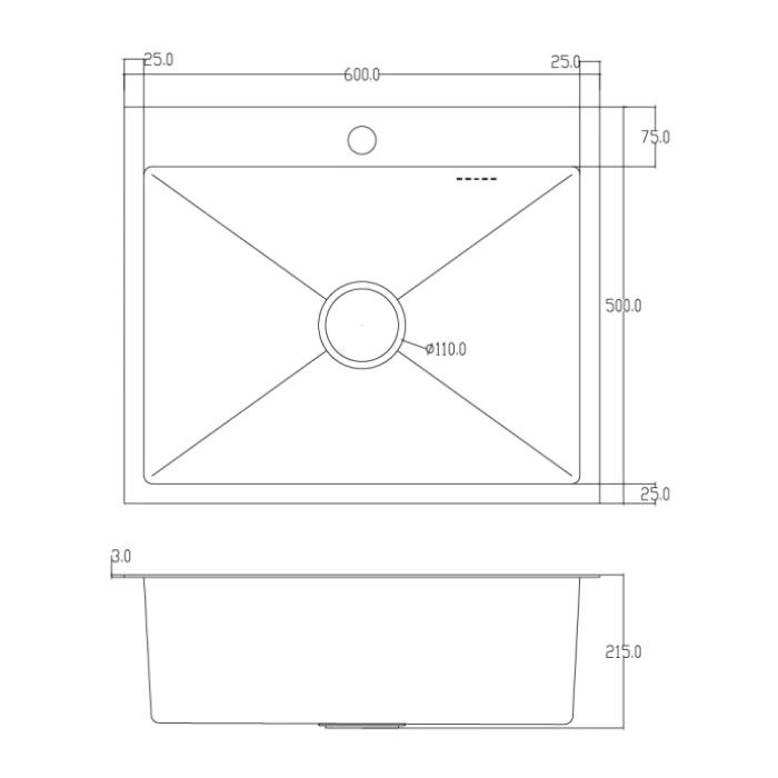 ID 6050 -G Мойка для кухни 600x500x215мм,  (3.0/0.8мм), сифон, дозатор, кошик, PVD  Grey {1/1}
